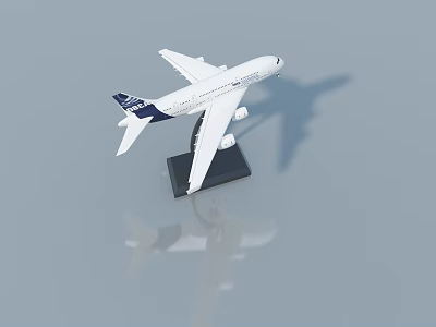 Detailed Scale Airplane Model Display On Black Stand With White Body 3d model
