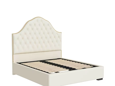 Elegant Modern Ivory Tufted Arched Headboard Double Bed Frame With Wooden Slats 3d model