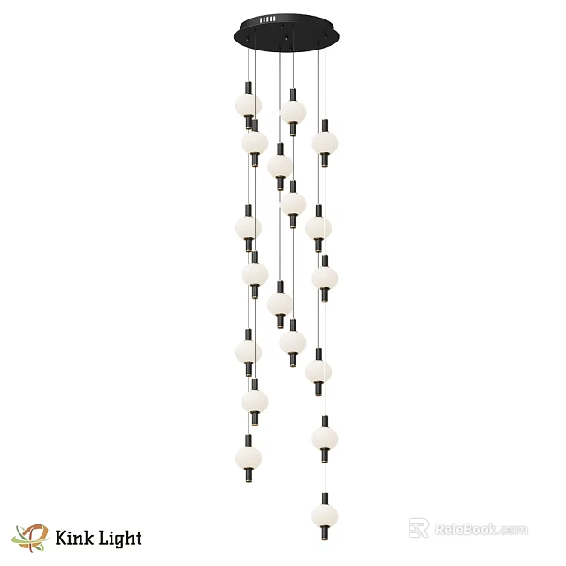 Modern Hanging Chandelier With White Globe Lights And Black Metal Frame 3d model 