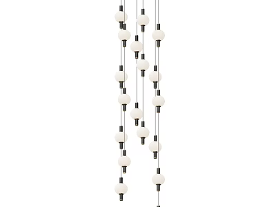 Modern Hanging Chandelier With White Globe Lights And Black Metal Frame 3d model