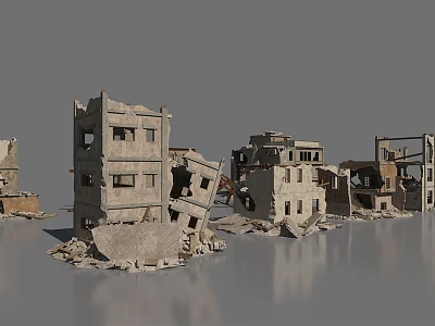 Damaged Building Components Including Collapsed Walls And Rubble In Urban Ruins 3d model