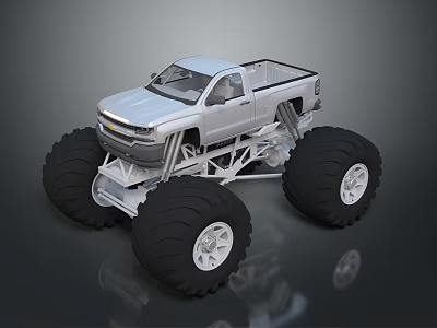 Rugged Off Road Terrain For Silver Monster Truck With Large Tires And Heavy Duty Build 3d model