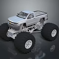 Rugged Off Road Terrain For Silver Monster Truck With Large Tires And Heavy Duty Build