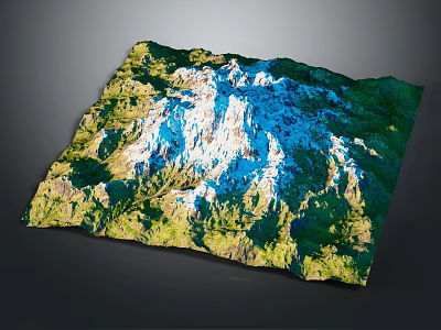 3D Landscape Model of Mountain Terrain with Green Vegetation and White Snow Capped Peaks 3d model