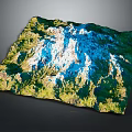 3D Landscape Model of Mountain Terrain with Green Vegetation and White Snow Capped Peaks