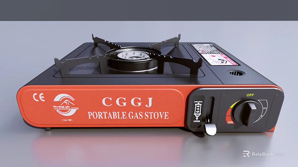 CGGJ Portable Gas Stove Red Panel Design With Black Burner And Control Knob 3d model 