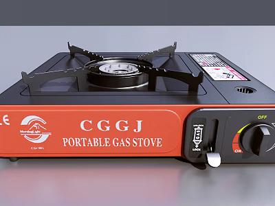 CGGJ Portable Gas Stove Red Panel Design With Black Burner And Control Knob 3d model