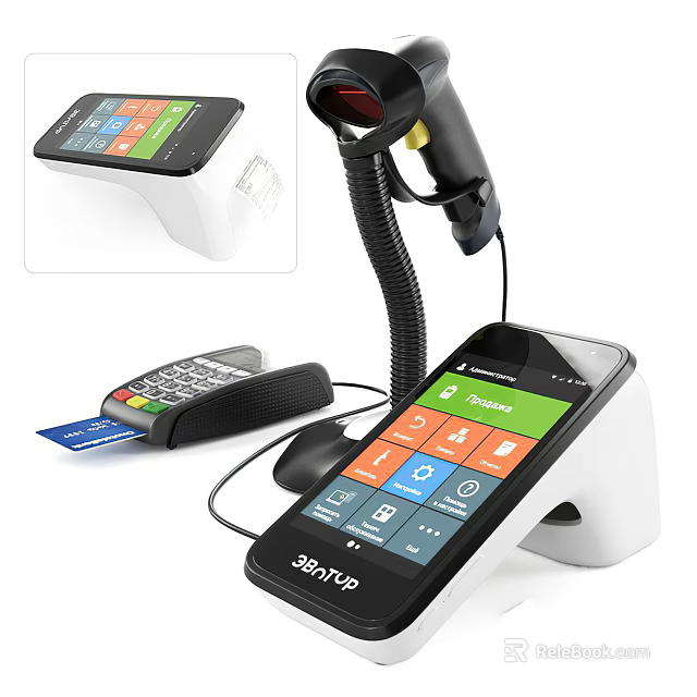 Commercial Payment POS Equipment With Touchscreen Terminal Barcode Scanner And Credit Card Reader 3d model 