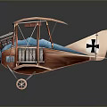 Vintage Biplane Model With Cross Insignia And Blue Interior On Dark Reflective Surface