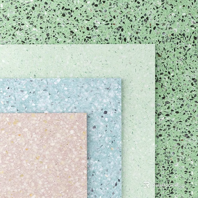 Colorful Terrazzo Components With Speckled Surface In Green Blue And Pink 3d model 