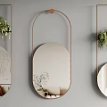 Stylish Oval Mirror With Hanging Plants And Gray Wall Decorative Art