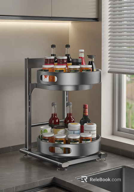 Rotating Kitchen Shelf for Organizing Spice Bottles and Condiment Jars Near Window 3d model 