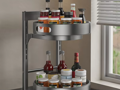 Rotating Kitchen Shelf for Organizing Spice Bottles and Condiment Jars Near Window 3d model