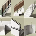 Diverse Modern Staircase Designs With Sleek Railings And Curved Structures 3d model