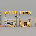 Vibrant Street Food Stall With Yellow White Striped Awning And Egg Burger Signage