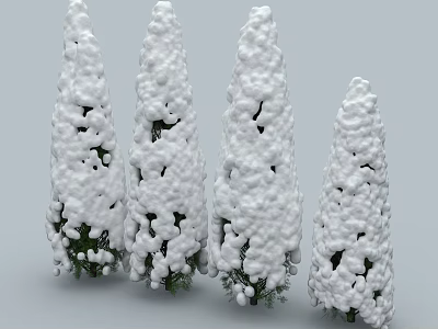 Snow Covered Arborvitae Trees In Winter With White Snowy Foliage 3d model