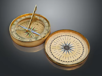 Vintage Brass Compass Decorative Ornament Set With Detailed Dial For Home Decor 3d model