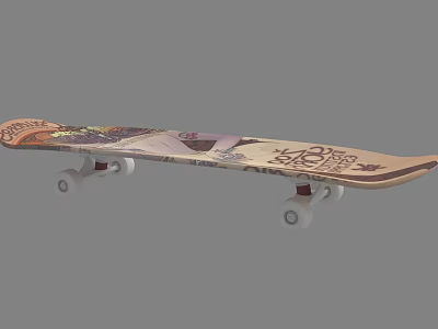 Wooden Skateboard With Cool Graphic Design And White Wheels For Sports Activities 3d model