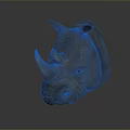 Realistic 3D Rhino Head Model with Detailed Texture on Gray Background