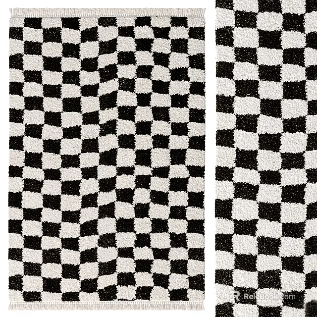 Stylish Black and White Checkered Square Rug with Classic Pattern Design 3d model 