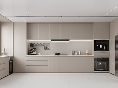 Modern Open Kitchen Interior Design With Island Counter Cabinets And Appliances 3d model