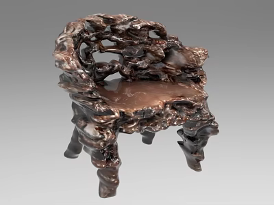Traditional Wooden Stool With Intricate Carved Root Like Legs And Smooth Seat 3d model