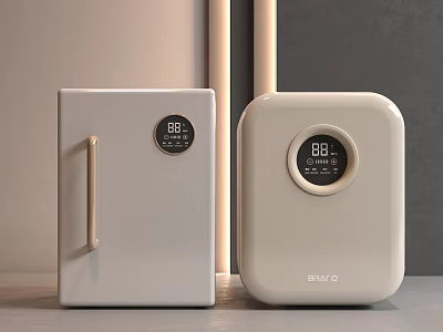 Modern White Kitchen Appliances With Digital Display Showing 88 And SMO Logo 3d model