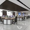 Modern Public Office Space Interior With Work Desks Computers Ergonomic Chairs And Hanging Lights 3d model