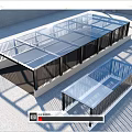 Modern Glass Roof Structure With Transparent Panels And Metal Frame Design