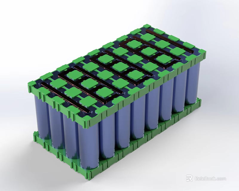 Cylindrical Battery Pack With Green Black Frame And Neatly Arranged Structure 3d model