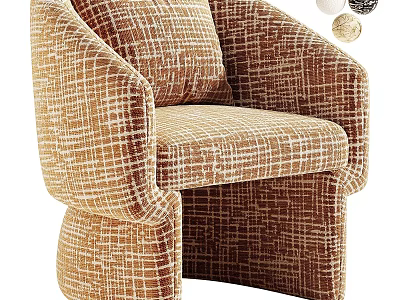 Modern Brown Plaid Fabric Single Sofa With Curved Arms And Sturdy Legs 3d model