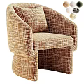 Modern Brown Plaid Fabric Single Sofa With Curved Arms And Sturdy Legs