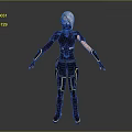 Futuristic Female Game Movie Character With Silver Hair Mask Black Combat Suit And Golden Accents
