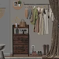 Vintage Wooden Shelf with Hanging Clothes Handbag Vase and Drawer Cabinet