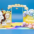 Dove Product Display Stand With Yellow Racks Cloud Decorations And Ice Cream Elements 3d model