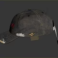 Blue Distressed Samurai Baseball Cap With Red Letters And Frayed Edges