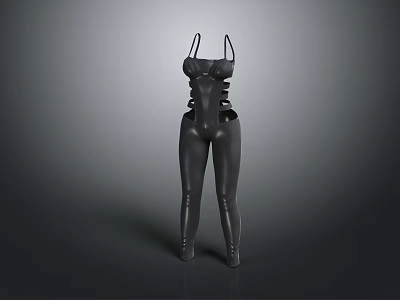 Women's Black Fitted Bodysuit With Spaghetti Straps And Cutout Waist Design 3d model