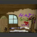 Whimsical Room Interior With Wooden Branch Bed Frame And Graffiti Walls
