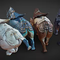 Colorful 3D Rendered Triceratops Models In Dynamic Running Poses With Detailed Textures