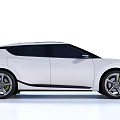 White Electric Car With Sleek Design Green Accented Wheels Modern Front Fascia