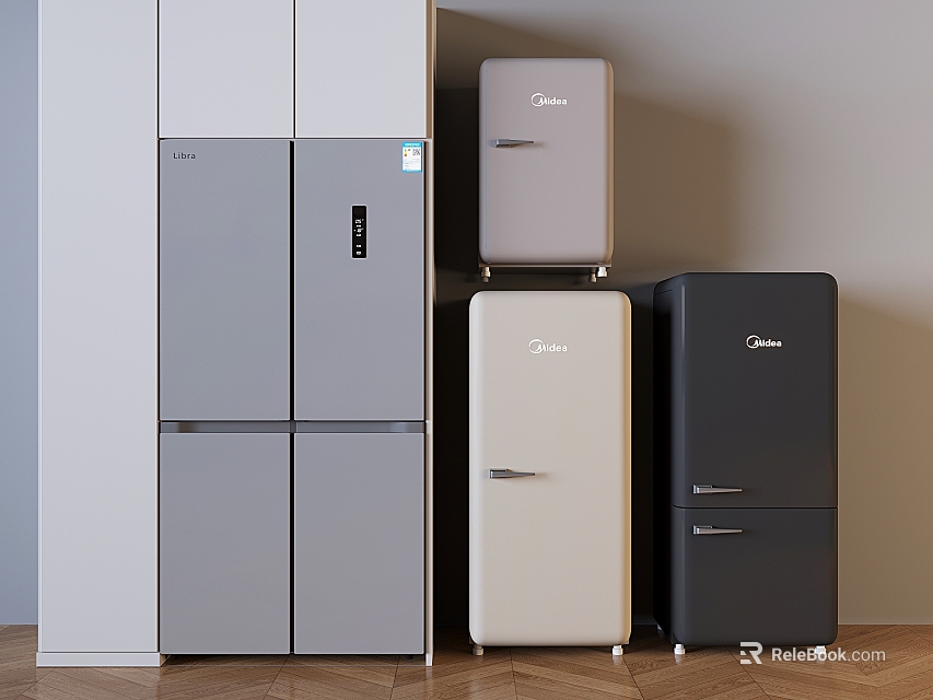 Modern Style Refrigerators And Freezers With Various Color Options For Home Kitchen Use 3d model 
