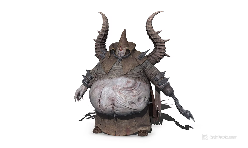 Game Movie Demonic Character With Large Horns Tattered Robe Sharp Claws And Bulbous Body 3d model 