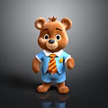 Cute Brown Stuffed Teddy Bear With Soft Blue Outfit Red Striped Tie And Yellow Badge
