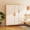Modern White And Wooden Wardrobe With Simple Design And Drawers In Bedroom Setting