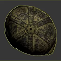 Ancient Golden Ornate Metal Helmet With Intricate Patterns And Ear Flaps As Protective Weapon