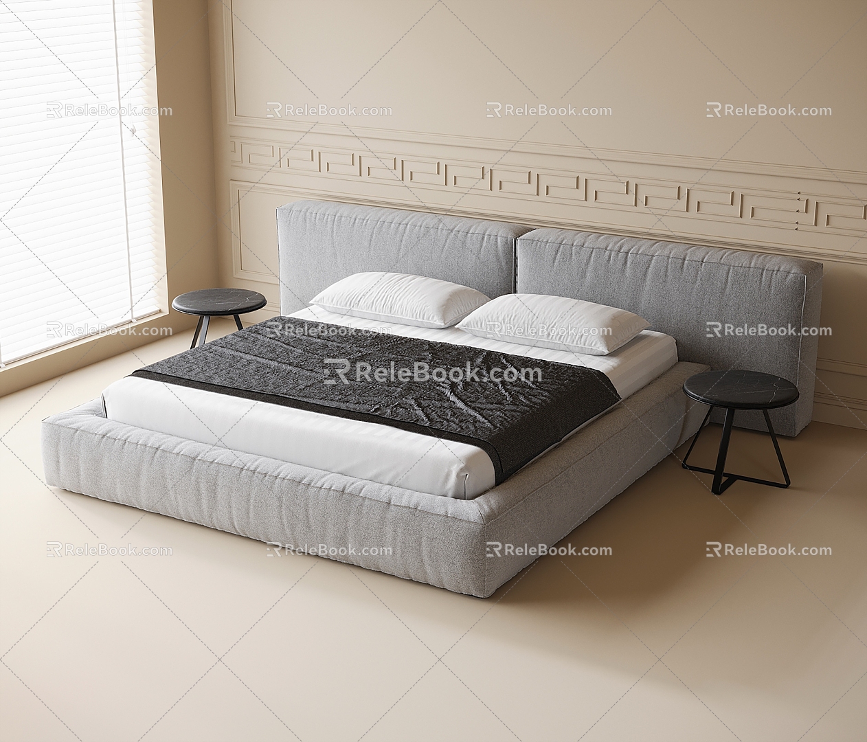 Modern fabric double bed 3d model