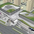 Modern Commercial Complex Design Featuring Green Roof and Surrounding High Rise Buildings