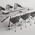 Oval Modern Conference Table With Gray Wheeled Office Chairs And Projector