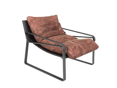 Modern Brown Leather Lounge Chair with Black Metal Frame and Comfortable Design 3d model