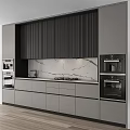 Modern Kitchen Interior Featuring Gray Black Cabinets Marble Countertop And Built In Ovens